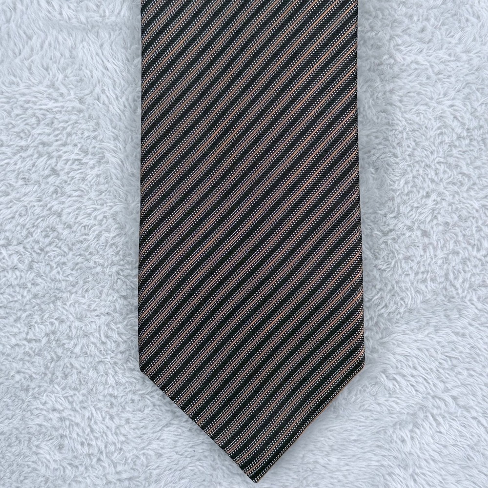 Canali 100% Silk Tie Mens Brown Black Tan Diagonal Striped Necktie Made in Italy